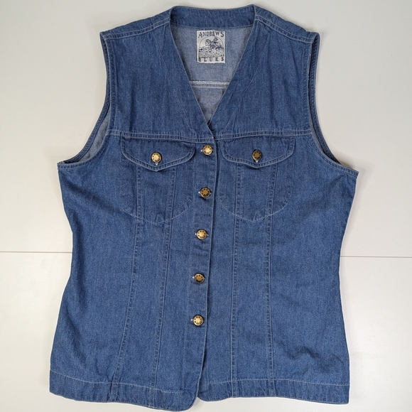 Andrew Blues Jackets & Blazers - Vintage‎ 90's Andrew Blues Light Denim Vest Western Boho Women's L
